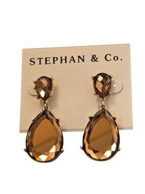 Stephan & Co Women's Gold Plated Brown Resin Water Drop Dangle Earrings NWT